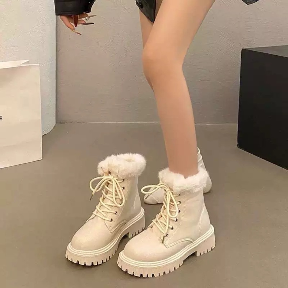 Thickened British style high-heeled Martin boots with added fleece